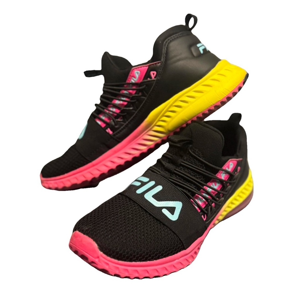 Fila Women's Black, Pink, and Yellow Athletic Shoes